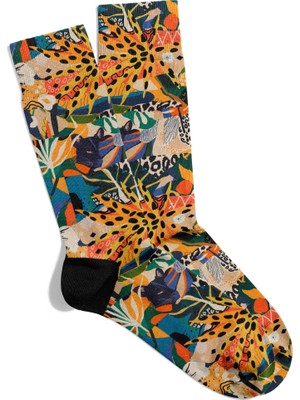 Eğlenceli Çorap  Unisex Flower Renkli Panter Desen Baskılı Çorap
