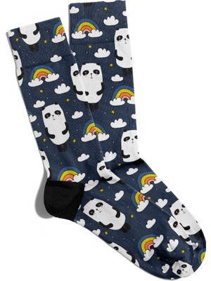 Eğlenceli Çorap Unisex  Gökkuşağı Penguen Detay Baskılı Çorap