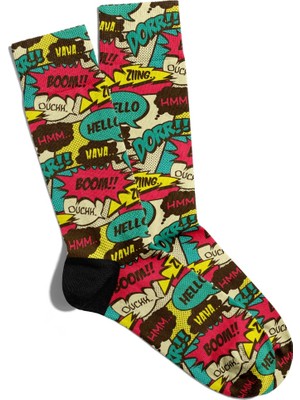 Eğlenceli Çorap Unisex Haha Boom Popart Baskılı Çorap