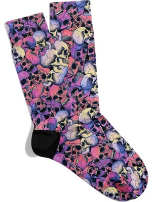 Eğlenceli Çorap Unisex Renkli Kuru Kafa Desen Baskılı Çorap