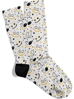 Eğlenceli Çorap Unisex Şaşkın Skull Emoji Baskılı Çorap