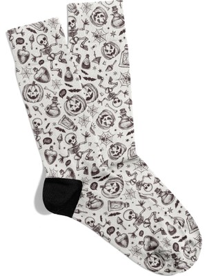 Eğlenceli Çorap Unisex Kuru Kafa Bal Kabağı Baskılı Çorap