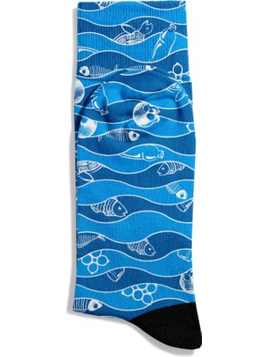 Eğlenceli Çorap Unisex Skull Balık Baskılı Çorap