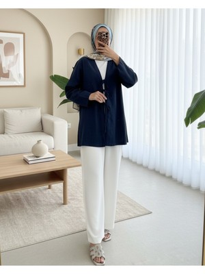 Modamorfo Önü Üç Bağcıklı Keten Kimono -Laci