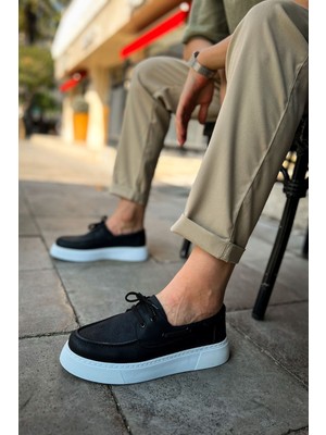 Roof Atelier Erkek Siyah Beyaz Bağcıklı Loafer Ayakkabı - 419 - Cbt Torrini