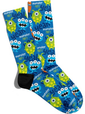 Eğlenceli Çorap Unisex  Monster Party Let's Go Baskılı Çorap
