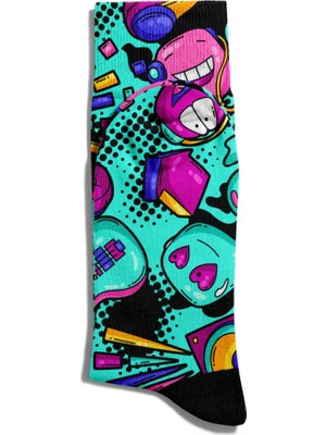 Eğlenceli Çorap Unisex  Rock Emoji Popart Baskılı Çorap