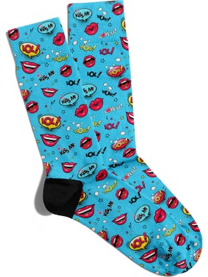 Eğlenceli Çorap Unisex  Kiss Me Popart Simgeler Baskılı Çorap