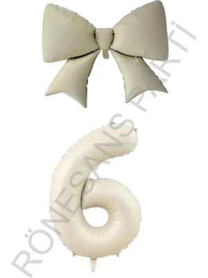 Feyza Design Krem Renk Kalp Fiyonk Rakam Folyo Balon Seti Yaş 6