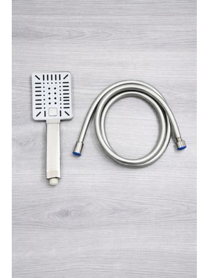 Ahlez Neva Tuşlu 3 Fonksiyonlu Duş Başlığı ve Kopmaz Pvc Hortumlu Duş Seti