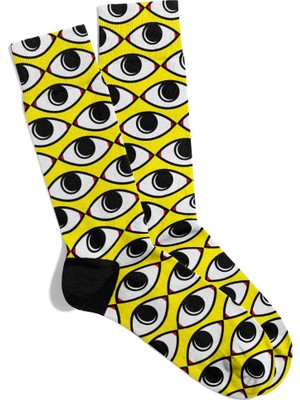 Eğlenceli Çorap Unisex Sarı Gözler Desen Popart Baskılı Çorap