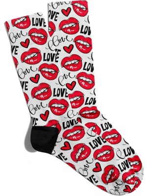 Eğlenceli Çorap Unisex  Love Lips Popart Baskılı Çorap