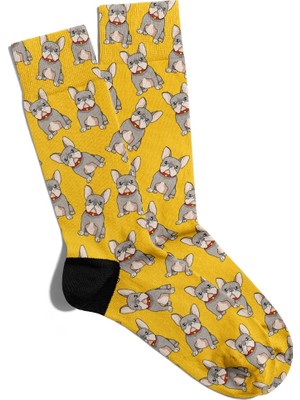 Eğlenceli Çorap Unisex  Sarı Sevimli Kopek Baskılı Çorap