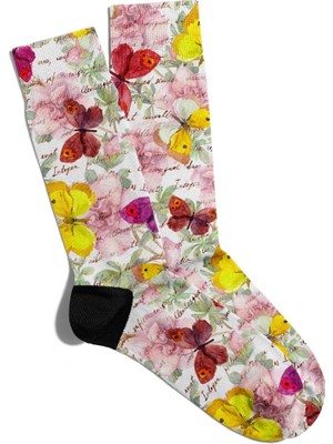 Eğlenceli Çorap Unisex  Flower Kelebek Baskılı Çorap