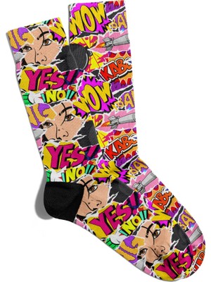 Eğlenceli Çorap Unisex  Yes No Popart Baskılı Çorap