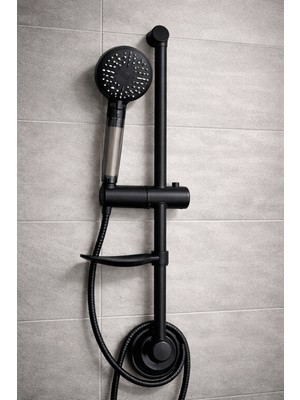 Ahlez Sürgülü Mat Siyah Yağmurlama Nova Filtreli 5 Fonksiyonlu Duş Takımı Seti