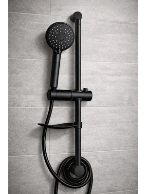 Ahlez Sürgülü Mat Siyah Yağmurlama Yuvarlak 5 Fonksiyonlu Duş Takımı Seti