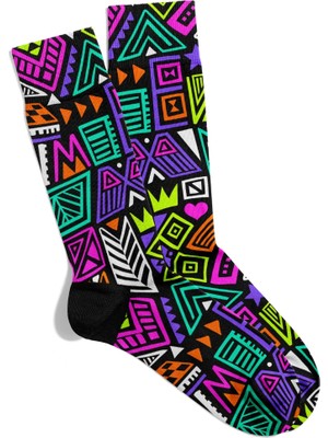 Eğlenceli Çorap Unisex Etnik Karışık Renkli Desen Baskılı Çorap