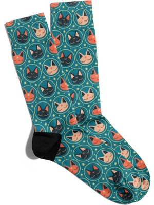 Eğlenceli Çorap Unisex  Renkli Kediler  Baskılı Çorap