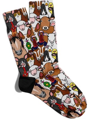Eğlenceli Çorap Unisex  Renkli Hayvanlar Baskılı Çorap
