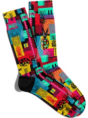 Eğlenceli Çorap Unisex  Geometrik Renkli Ananas Baskılı Çorap