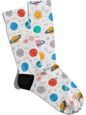 Eğlenceli Çorap Unisex Space Popart Desen Baskılı Çorap