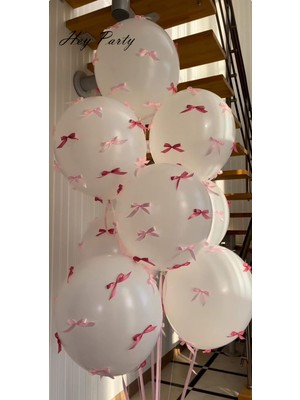 Feyza Design Beyaz Fiyonkli Balon Seti 10'lu Partide Şıklık Sağlar