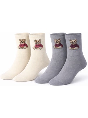 İpeksi 2 Çift Teddy Bear Pamuklu Dikişsiz Soket Çorap