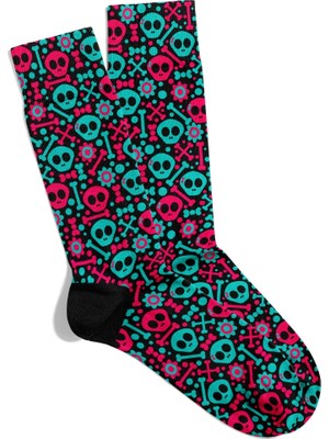 Eğlenceli Çorap  Unisex Skull Halloween Black Baskılı Çorap