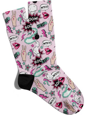 Eğlenceli Çorap Unisex Hello Wtf Popart Baskılı Çorap