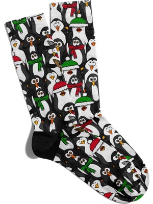 Eğlenceli Çorap Unisex  Sevimli Penguen Noel Baskılı Çorap