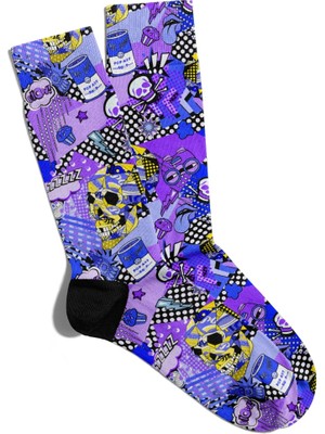 Eğlenceli Çorap Unisex  Skull Vx Robot Baskılı Çorap