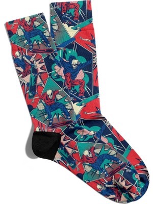 Eğlenceli Çorap Unisex Kaykaycı Kuru Kafa Baskılı Çorap