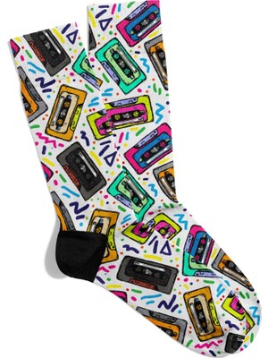 Eğlenceli Çorap Unisexrenkli Kaset Retro Popart Baskılı Çorap