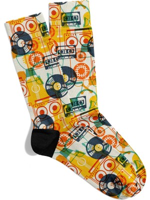 Eğlenceli Çorap Unisex Retro Kaset Plak Baskılı Çorap