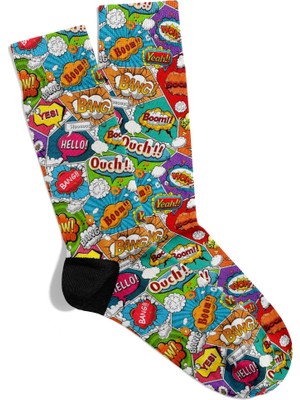 Eğlenceli Çorap  Unisex Ouch Bang Bang Popart Desen Baskılı Çorap