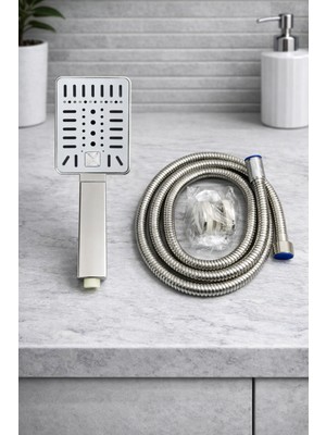 Ahlez Neva Tuşlu 3 Fonksiyonlu Mafsallı Örgülü Hortumlu Duş Seti