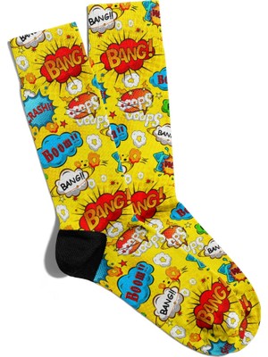 Eğlenceli Çorap Unisex Sarı Popart Baskılı Çorap