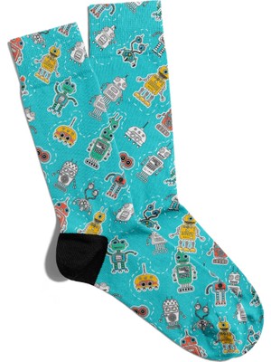 Eğlenceli Çorap Unisex  Robot Popart Baskılı Çorap