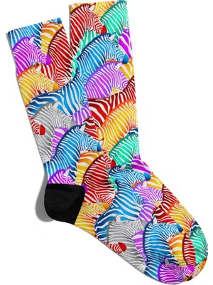 Eğlenceli Çorap Unisex Renkli Zebralar Baskılı Çorap