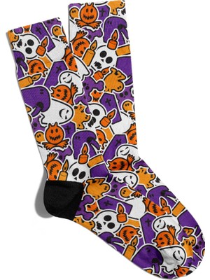 Eğlenceli Çorap Unisex Halloween  Skull Desen Baskılı Çorap