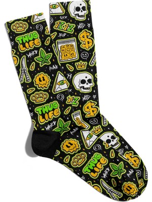 Eğlenceli Çorap Unisex Thug Life Skull Popart Baskılı Çorap
