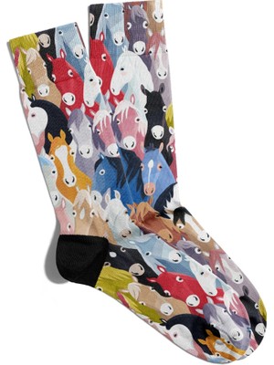 Eğlenceli Çorap Unisex Renkli At Sevimli Atlar Baskılı Çorap