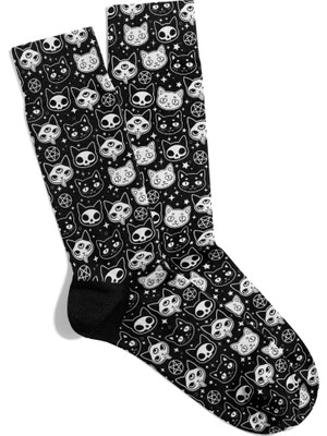 Eğlenceli Çorap Unisex Skull Kedi X1 Desen Baskılı Çorap