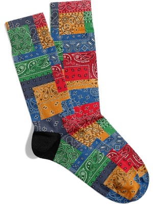 Eğlenceli Çorap  Unisex  Etnik Renkli Bandana Desen Baskılı Çorap