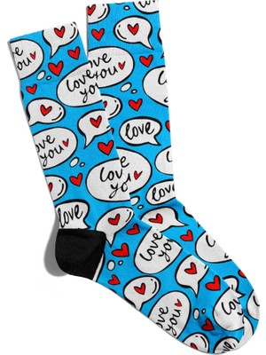 Eğlenceli Çorap Unisex Love You Popart Baskılı Çorap