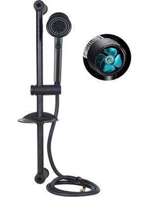 Ahlez Sürgülü Mat Siyah Yağmurlama Royal Pervaneli 5 Fonksiyonlu Duş Takımı Seti