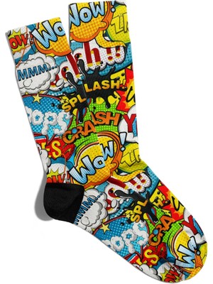 Eğlenceli Çorap Unisex  Woow Splash Popart Baskılı Çorap