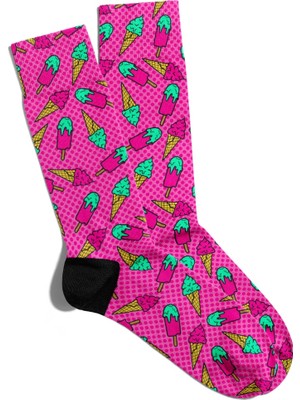 Eğlenceli Çorap Unisex  Dondurma Puantiye Popart Baskılı Çorap