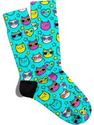 Eğlenceli Çorap Unisex Cool Kediler Kalp Desen Baskılı Çorap